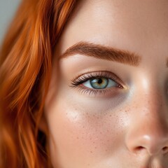 Fototapeta premium Close-up of red-haired woman with freckles and natural look
