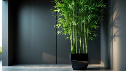 Potted Artificial Bamboo Plant in Corner