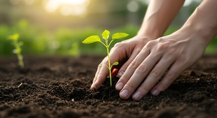 Hands Planting Seedling in Soil: Growth and Nurture