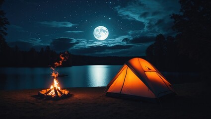 Beneath the moonlit sky, the campfire dances while the night envelops us in its serene charm. An ideal evening for creating memories.