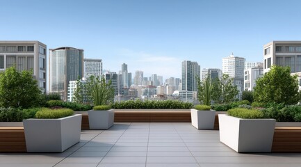 Fototapeta premium Scenic Urban Rooftop with City Skyline and Greenery