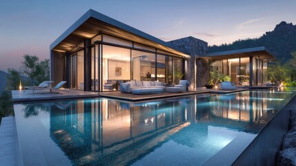 Fototapeta premium Luxury Villa with Infinity Pool and Mountain View