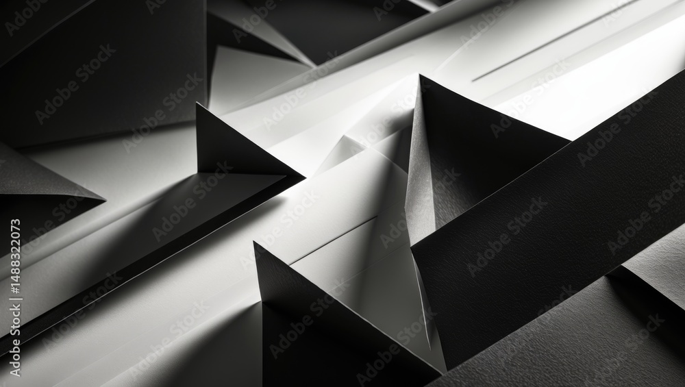 Poster close-up photo of paper arranged in geometric patterns, 3d appearance, abstract backdrop