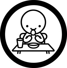 Stick Figure Eating  at Table Icon