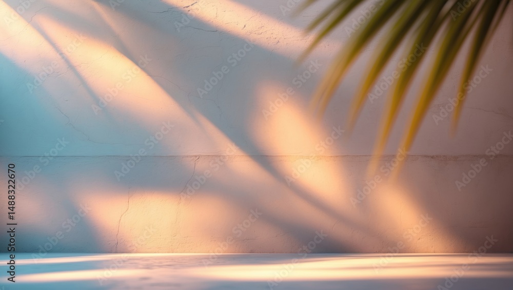 Poster minimal product placement backdrop featuring palm shadow on a concrete wall.