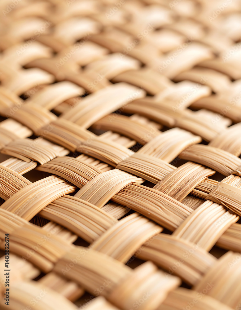 Poster a close-up view of a woven material, showcasing intricate patterns and textures, likely made from na
