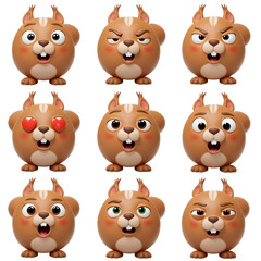 Cartoon squirrel character expressions