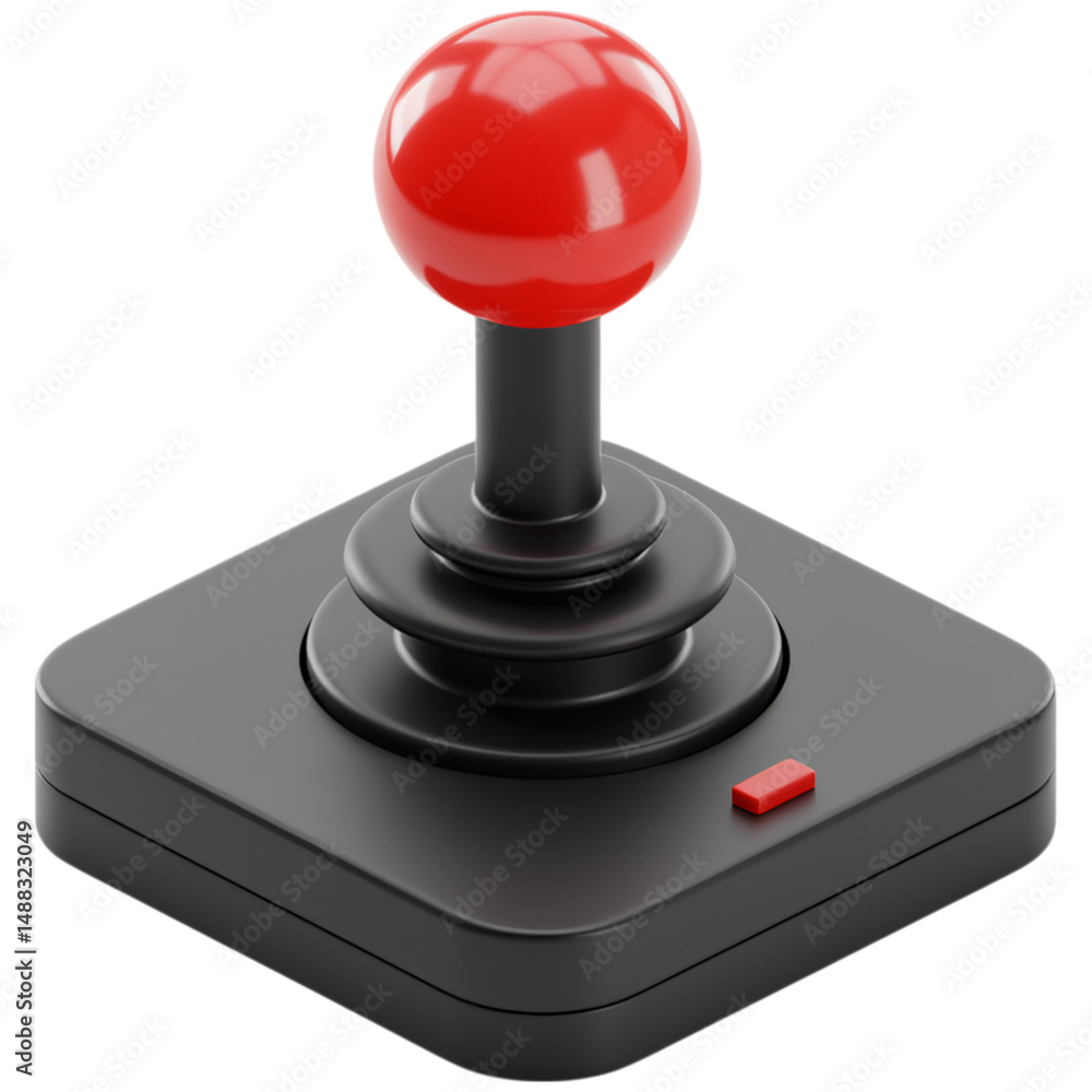Poster retro black joystick with red ball isolated on a transparent background