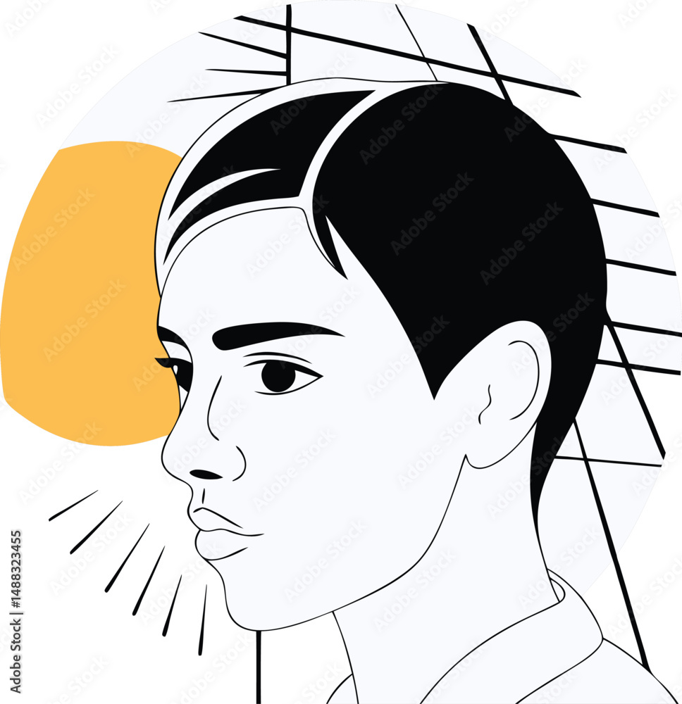 Poster abstract portrait of a person in profile with geometric shapes and transparency