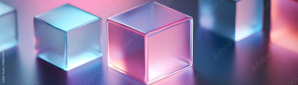 Poster abstract design of multiple translucent cubes.