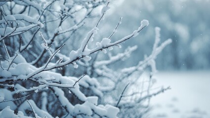 Winter Tree Branches Covered in Snow