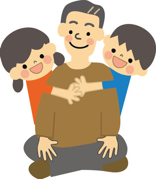 a man and two children sitting on the floor, father's day vector illustration, 