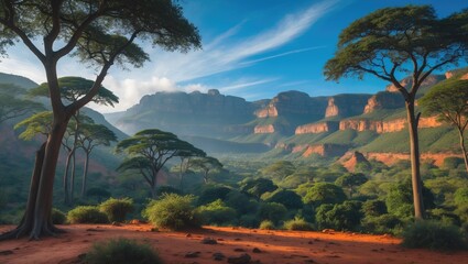 African scenery showcasing trees and mountains