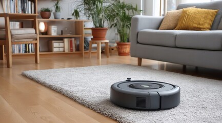 Modern Robotic Vacuum in a Cozy Living Room