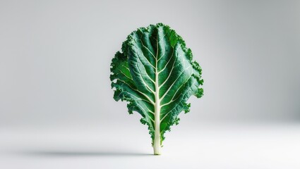 One kale leaf displayed against a white backdrop