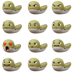 Cartoon tadpole character expressions set collection