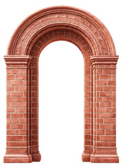 Fototapeta premium Vintage pink architectural arch with delicate floral detailing, showcasing ornate brickwork design element on transparent backdrop