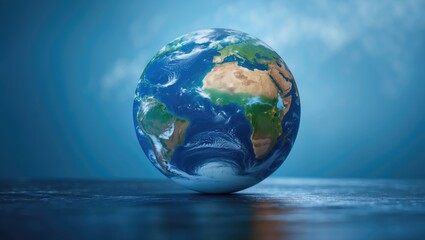 Naklejka premium Planet Earth depicted in an energy-efficient light against a blue backdrop.