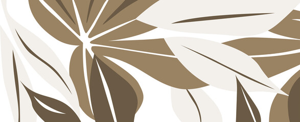 Soft Brown and Beige Abstract Leaf Pattern, Elegant Minimalist Botanical Design - Wall Mural   © csinie1