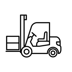 Forklift lifting cargo in a simple line art style - Concept of metallurgy industry icon  