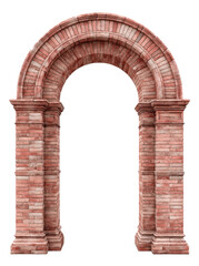 Vintage brick archway standing against transparent backdrop, serving architectural design with classic structural elegance
