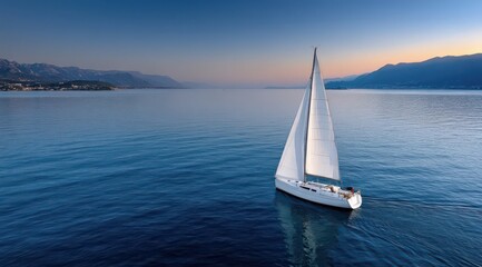 Obraz premium Serene Sailing at Sunset on Calm Waters 