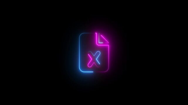File excel symbol icon animation neon glow on black background