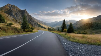 Naklejka premium Serene Mountain Road at Sunrise