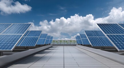 Modern Solar Panels on Rooftop 