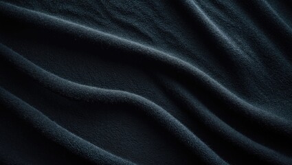 Dimly lit black furry material with focus on its soft, textured appearance