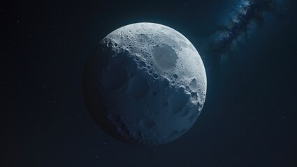 Obraz premium Satellite of the planet with craters. Starry night set against a black backdrop featuring a flat-surfaced stone moon.