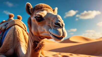 Camel at rest in the desert after a journey