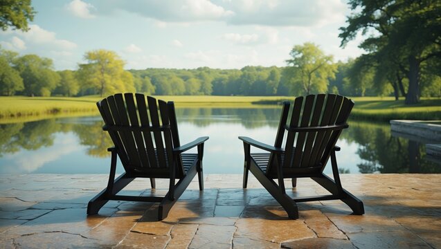 Two garden chairs facing the scenery