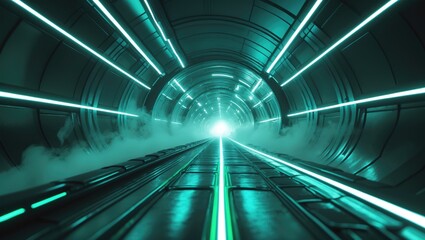 Obraz premium Futuristic sci-fi tunnel passage featuring lines and lights