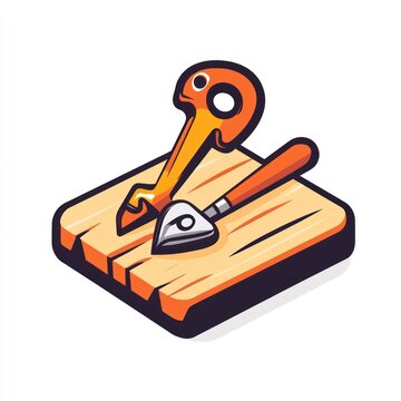 Keys and lockpick on wooden board, isometric view