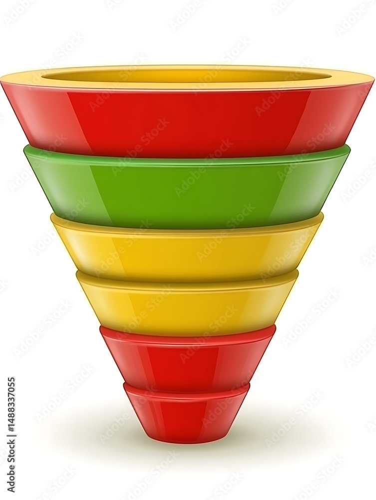 Poster colorful funnel shapes for visualizing data or processes