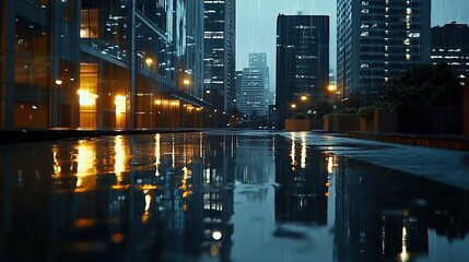 Fototapeta premium Rainy Night in the City with Reflective Puddle