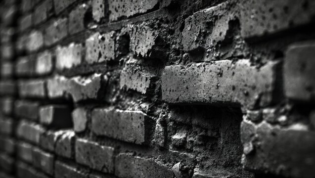 Aged black wall. Brick backdrop. Distressed