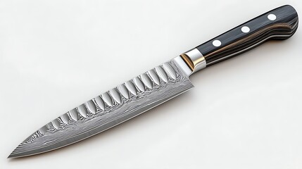 Realistic 3D Render of a Kitchen Knife with a Black Handle and Steel Blade