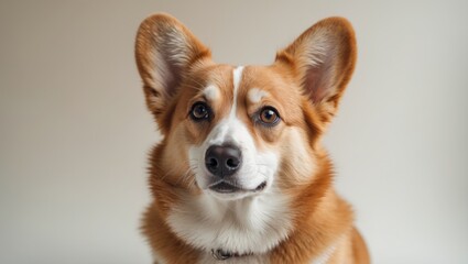 Portrait of a Corgi dog aged 12 years, captured in a studio.