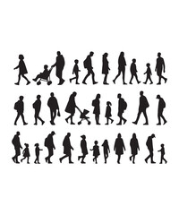 Happy family Illustrations Silhouette set. Silhouettes on isolated background.