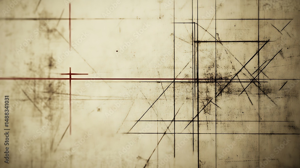 Poster abstract geometric lines and shapes on distressed paper background