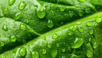 Water droplets on green leaf nature close-up freshness macro photography vibrant colors natural environment