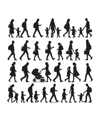 Happy family Illustrations Silhouette set. Silhouettes on isolated background.