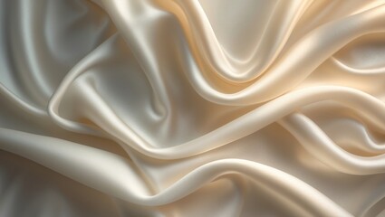 Obraz premium Abstract wrinkled white cream wedding backdrop featuring silk, satin, or fabric drapes and folds texture.