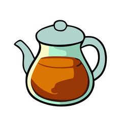 teapot with tea drink vector illustration