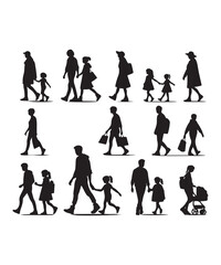 Happy family Illustrations Silhouette set. Silhouettes on isolated background.
