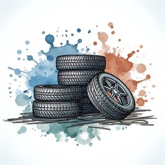 Piles of car tires illustration