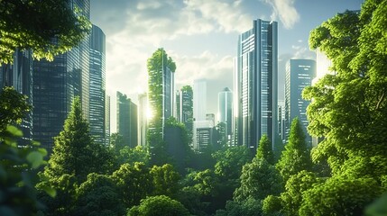 Fototapeta premium Futuristic Cityscape with Green Forest Integration