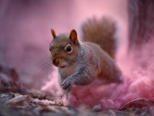 Fototapeta premium A squirrel is standing on its hind legs in the snow
